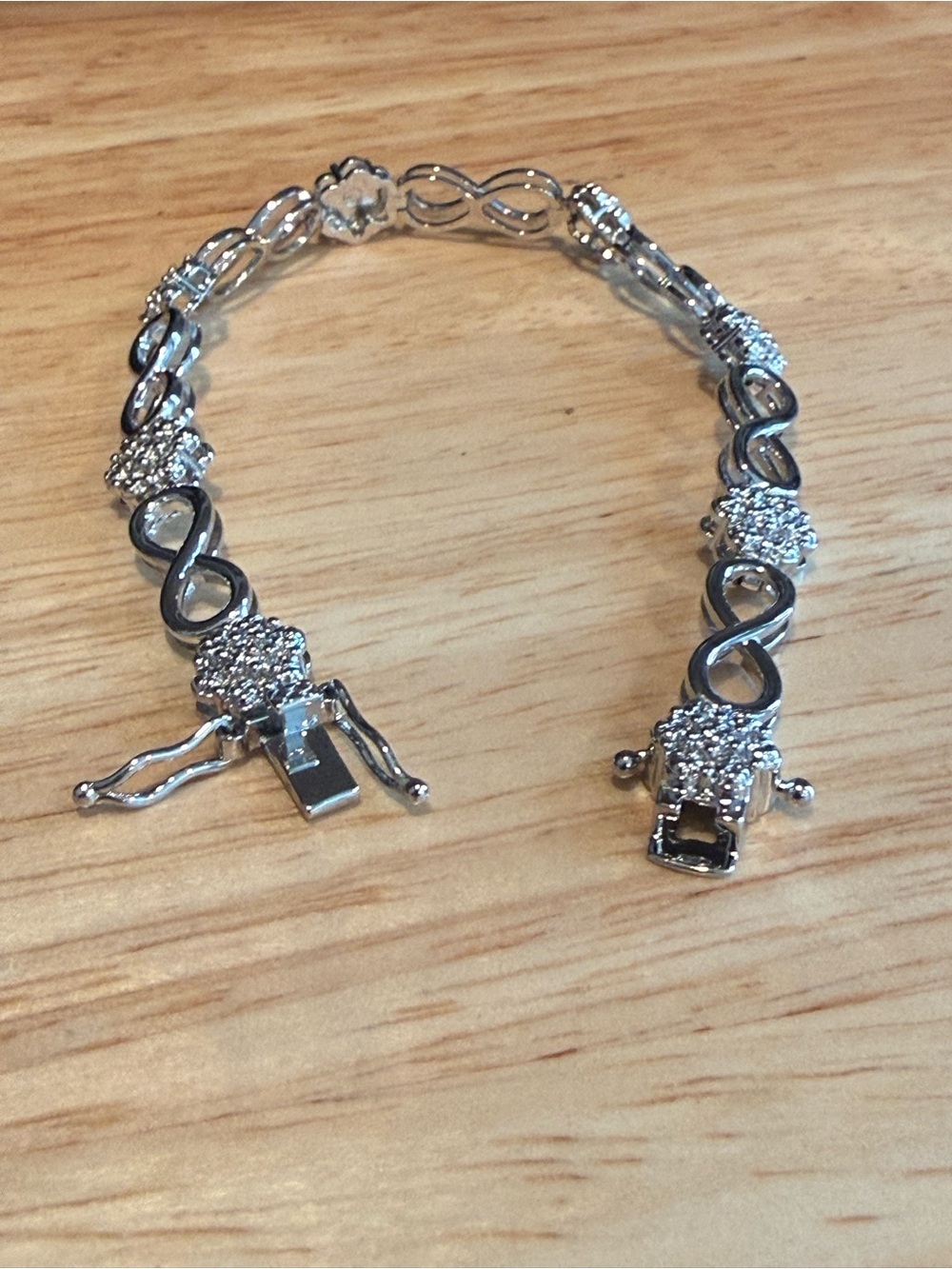 Diamond Accent Infinity Link Bracelet Silver Tone 7” Elegant Sparkle - Picture 2 of 12